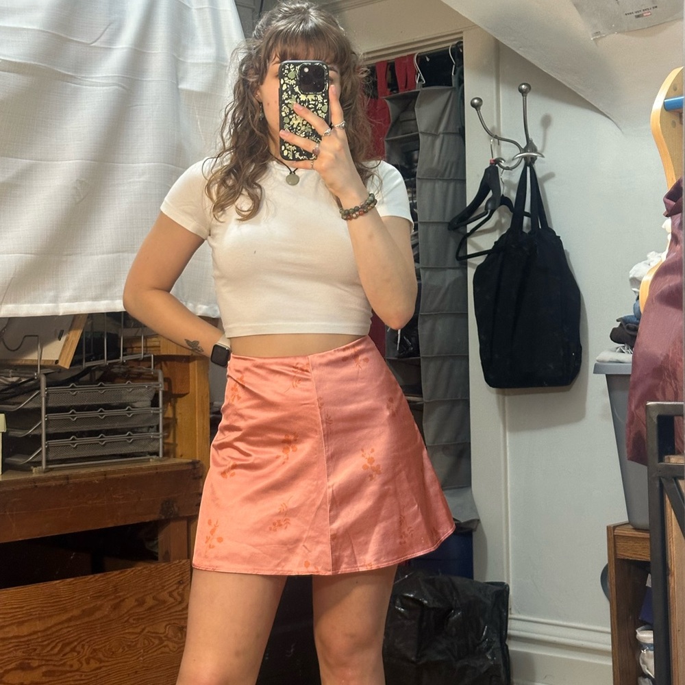 White Fox Boutique Peach Pink Satin Mini Skirt